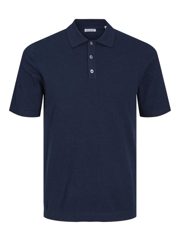 JACK & JONES Men's Jjeemil Knit Polo S/S Sn Pullover Sweater, Blazer Navy, L