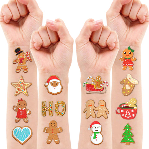 Gingerbread Man Temporary Tattoos for Kids | Merry Christmas Themed Birthday Party Decorations Supplies Favors and Gifts Super Cute Noel Santa Fake 86PCS Tattoos Stickers for Boys Girls School Rewards