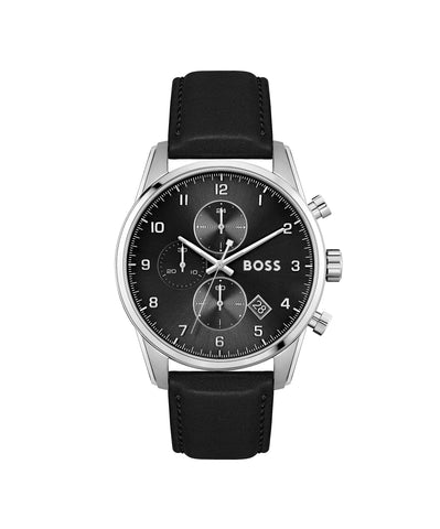 BOSS Chronograph Quartz Watch for Men with Black Leather Strap - 1513782