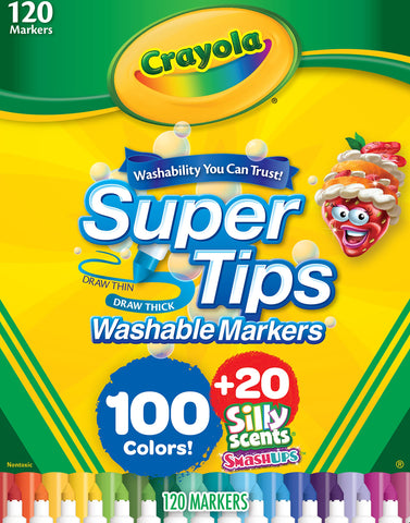 Crayola Super Tips & Silly Scents Washable Markers, 120 Count, Kids' Coloring Pens & Markers, Letter Print, Red & Mint Scented, Amazon Exclusive