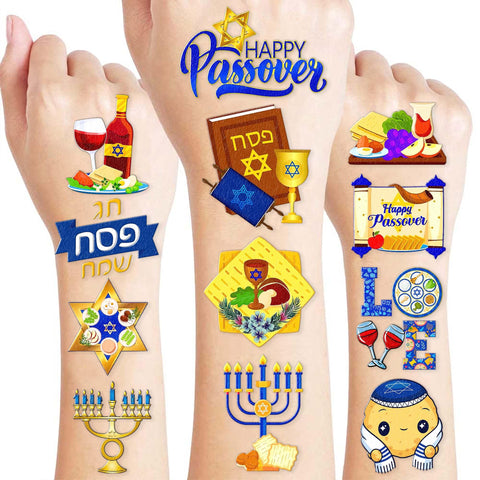 Happy Passover Decorations Stickers Jewish Party Favors Decorations Supplies Decor Temporary Tattoos Passover Pesach Matzo Seder Gifts for Jewish Holiday Party