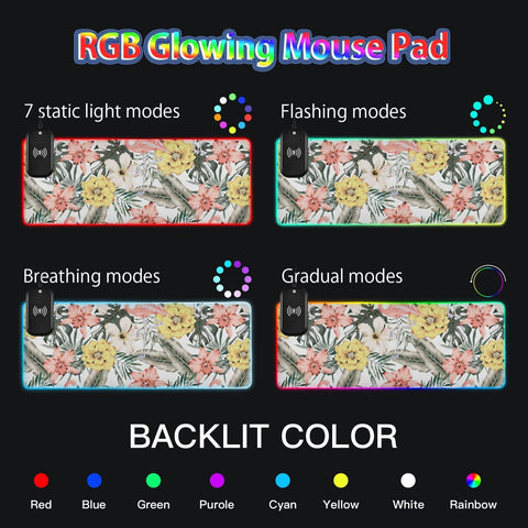 Flamingo Flowers Wireless Charging Mouse Pad for Mobile Phone Extra Large Gaming Mousepad with 13 Lighting Modes Extended Desk Mat for Gaming MacBook PC Laptop Desk Office Home