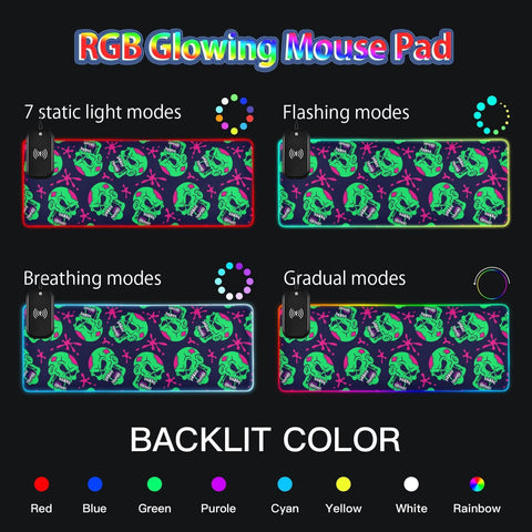 Cool Skull Wireless Charging Mouse Pad for Mobile Phone Extra Large Gaming Mousepad with 13 Lighting Modes Extended Desk Mat for Office Home Gaming MacBook PC Laptop Desk