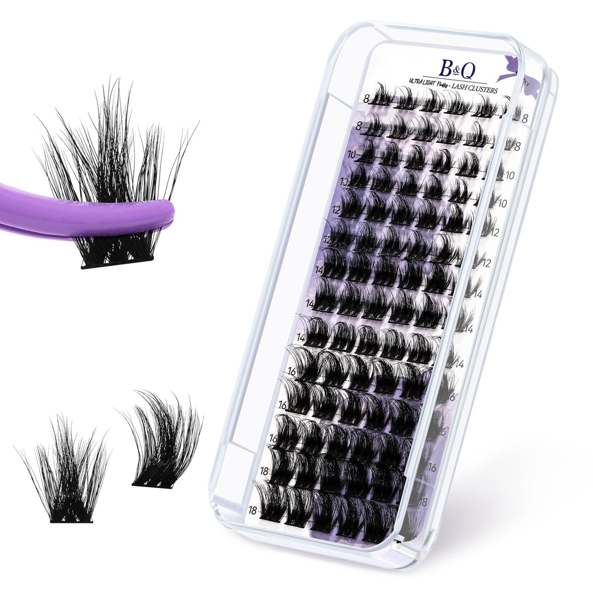 Lash Clusters Fluffy Individual Lashes 84 Pcs Ultralight Eyelash Clusters B&Q DIY Cluster Eyelash Extensions at Home Wispy Lash Extension Light as Feather Cluster Lashes (F02-D-8-18mm)