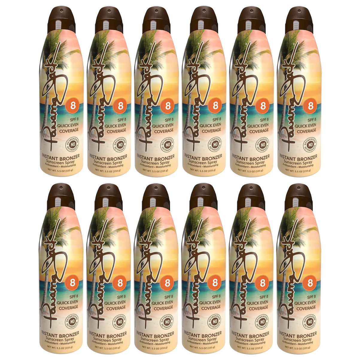 Panama Jack Instant Bronzer Sunscreen - SPF 8, Antioxidant, Moisturizing, PABA, Paraben, Gluten & Cruelty Free, Water Resistant (80 Minutes), 5.5 OZ (Pack of 12)