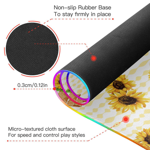 Cute Bear Holding Sunflowers Wireless Charging Mouse Pad for Mobile Phone Extra Large Gaming Mousepad with 13 Lighting Modes Extended Desk Mat for Gaming MacBook PC Laptop Desk Home Office