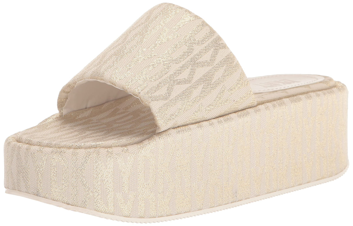 DKNY Women's Everyday Vyra-Platform Slid Sandal, Gold/Eggnog, 7