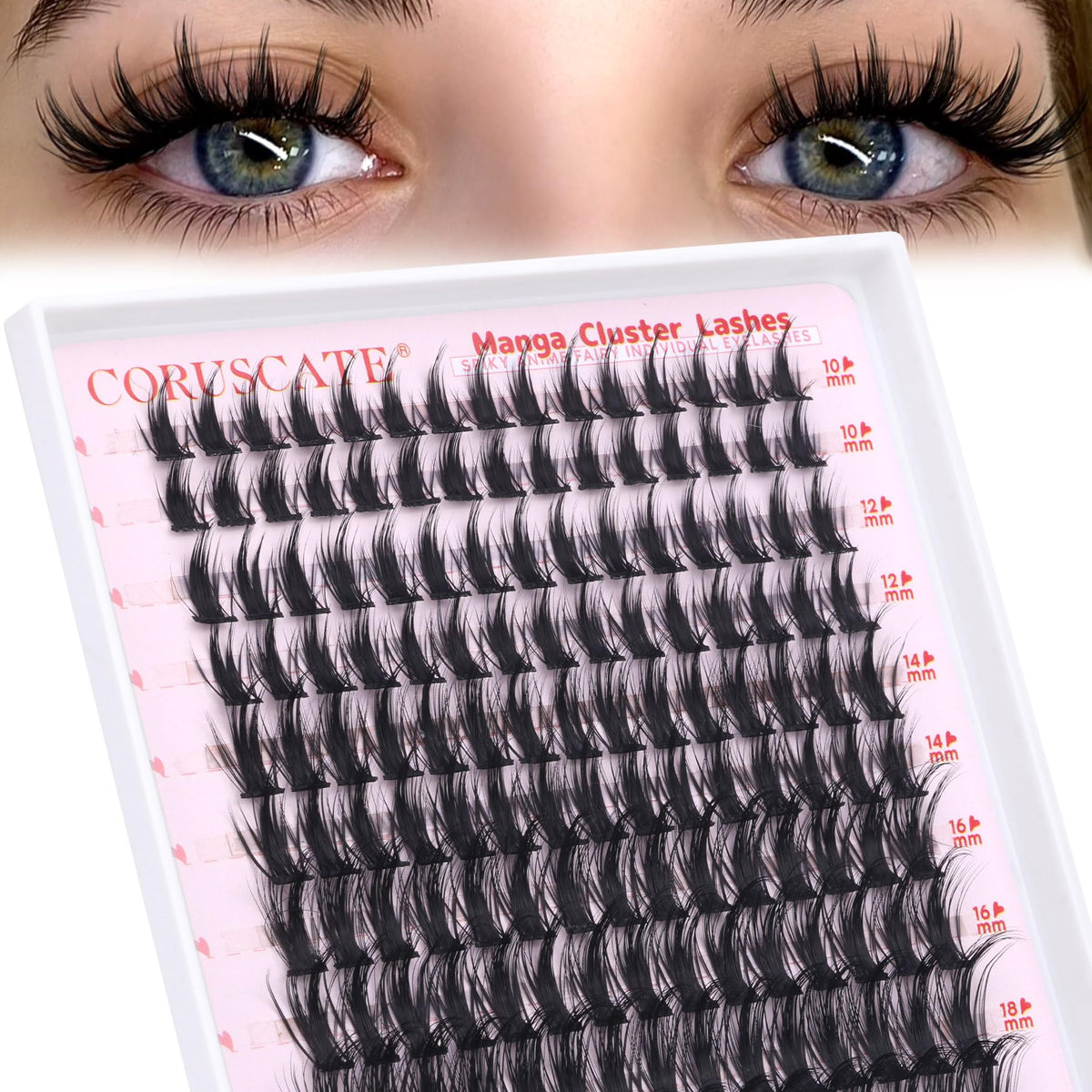 CORUSCATE Manga Cluster Lashes Fairy Wispy Individual Eyelashes Anime Lashes Individual Clusters Natural Lash Clusters Asian Style C Curl Manhua Eyelash Clusters 10-18 MM DIY Wet Look Lash Extension