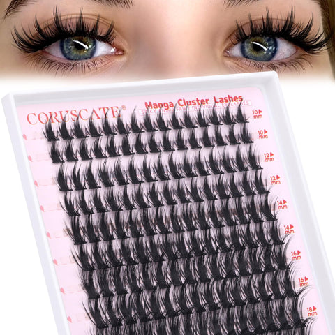 CORUSCATE Manga Cluster Lashes Fairy Wispy Individual Eyelashes Anime Lashes Individual Clusters Natural Lash Clusters Asian Style C Curl Manhua Eyelash Clusters 10-18 MM DIY Wet Look Lash Extension