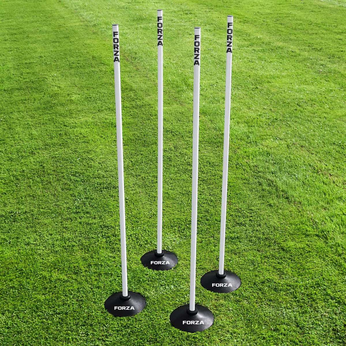 FORZA Boundary Poles | 4.5ft l Multi-Purpose Boundary Poles With Optional Weighted Bases | Football Training Equipment | Multi Sports Equipment - Fitness & Speed [Pack of 4] (With rubber base)