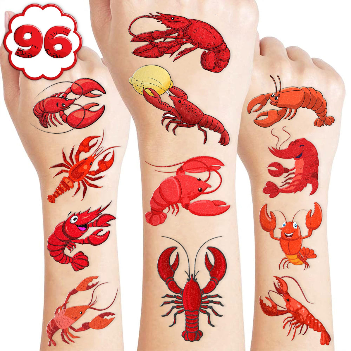 Generic Crawfish Temporary Tattoos Birthday Party Supplies Favors Decorations Super Cute 96 PCS Fake Tattoos Stickers for Boys Girls School Classroom Rewards Gifts Ideal