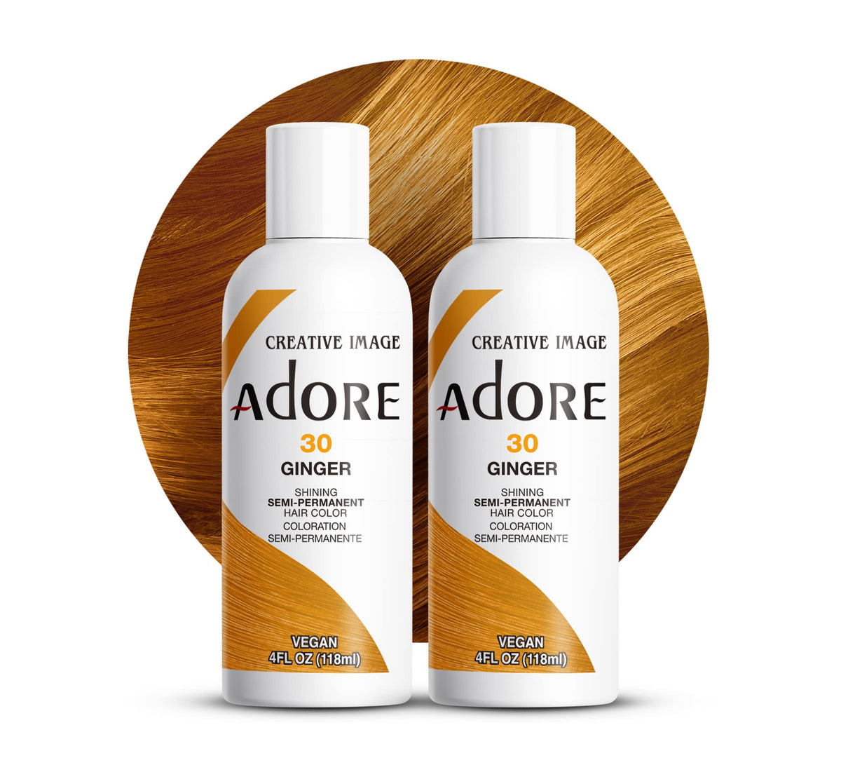 Adore Semi Permanent Hair Color - Vegan and Cruelty-Free Orange Hair Dye - 4 Fl Oz - 030 Ginger (Pack of 2)