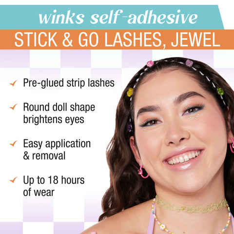 Ardell Winks Self Adhesive Lashes, Jewel, Easy-to-Apply, Lightweight, Full-Volume Flare, No Glue Needed, 1-pair