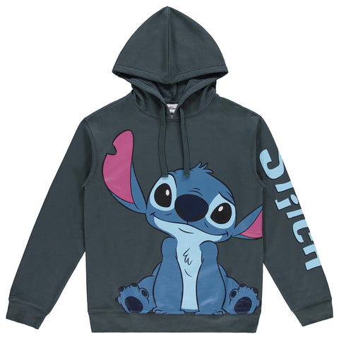 Disney Ladies Lilo and Stitch Sweatshirt - Ladies Classic Lilo and Stitch Hoodie Sweatshirt (Charcoal, Large)