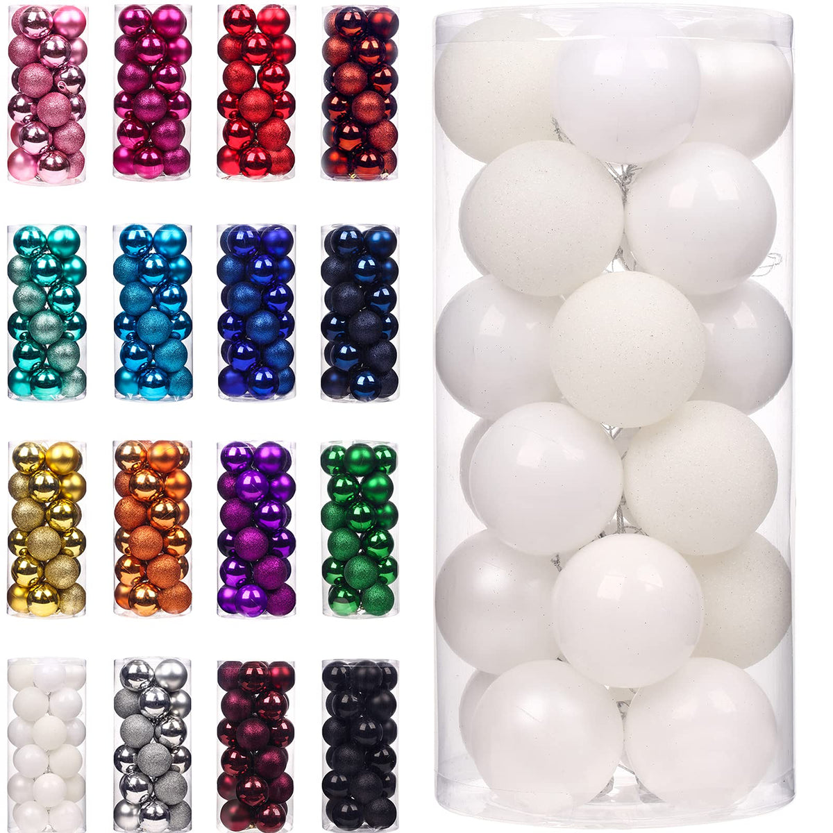 Emopeak 24Pcs Christmas Balls Ornaments for Xmas Christmas Tree - Shatterproof Christmas Tree Decorations Hanging Ball for Holiday Wedding Party Decoration (White, 1.2"-3.1CM)