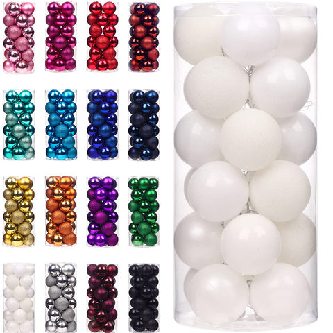 Emopeak 24Pcs Christmas Balls Ornaments for Xmas Christmas Tree - Shatterproof Christmas Tree Decorations Hanging Ball for Holiday Wedding Party Decoration (White, 1.2"-3.1CM)
