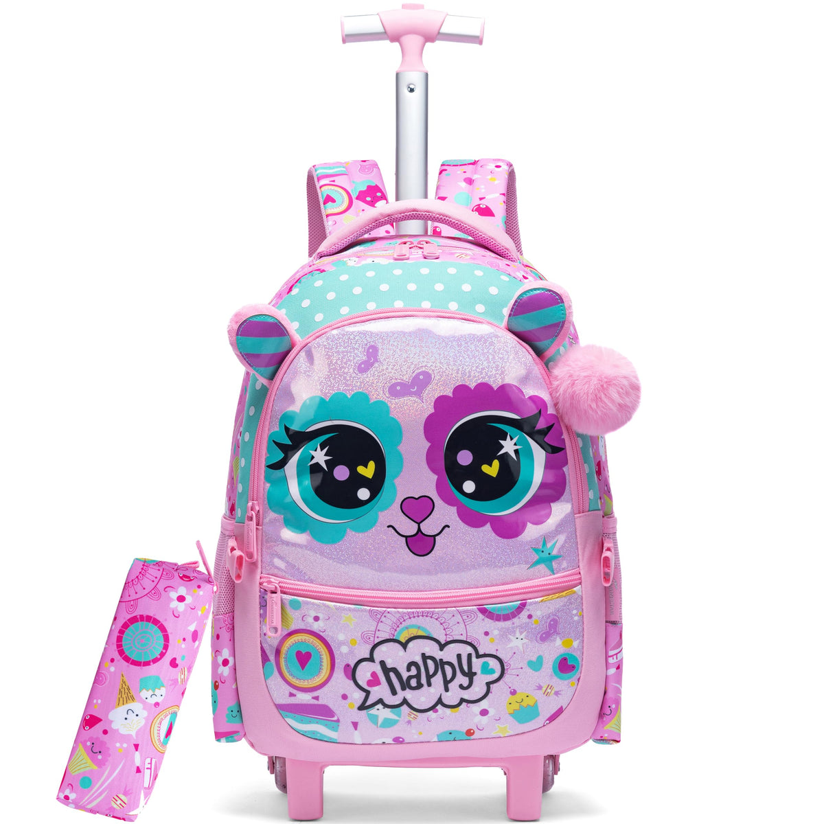 Meetbelify Rolling Backpack for Girls Backpacks with Wheels for Elementary School Students Kids 2 in 1 Travel Luggage Suitcase for Girls Age 8-10