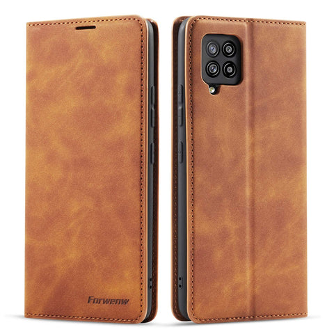 QLTYPRI Case for Samsung Galaxy A42 5G, Premium PU Leather Cover TPU Bumper with Card Holder Kickstand Hidden Magnetic Adsorption Flip Wallet Case Cover for Samsung Galaxy A42 5G - Brown