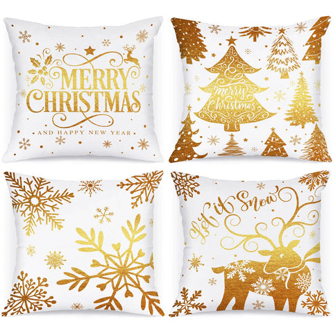 Lanpn White and Gold 40x40 Christmas Pillow Covers Set of 4, Decorative 40 cm Navy Winter Snowflake Throw Pillow Case Xmas Cushion Cover for Indoor House Sofa Gold