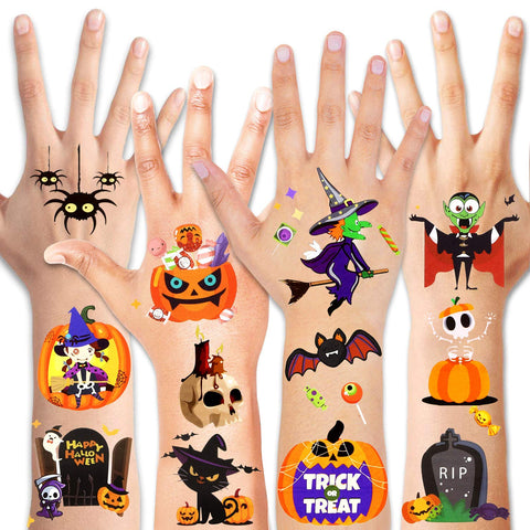 HOWAF Halloween Tattoos for kids, Halloween Temporary Tattoo Spider Pumpkin Waterproof Tattoo Stickers Halloween Theme Party Decorations for Adult and Kids Party Favors Gift