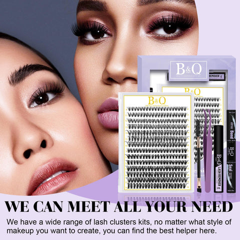 B&Q DIY Lash Extension Kit 280 PCS Individual Eyelash Extension Kit C 9-16MIX 30D 40D 50D Cluster Lashes Kit Lash Glue Remover(Kit-30D+40D-C,9-16MIX)