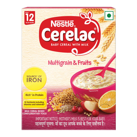 Nestle CERELAC Fortified Baby Cereal with Milk, Multigrain & Fruits - from 12 Months, 300g BIB Pack