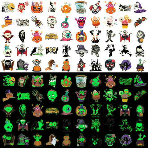 Halloween Assorted Luminous Temporary Tattoos for Kids, 48 Designs 96pcs Glow in the Dark Halloween Tattoos for Boys Girls Kids Halloween Party Favors, Trick or Treat Gifts Children's Party Bag Filler
