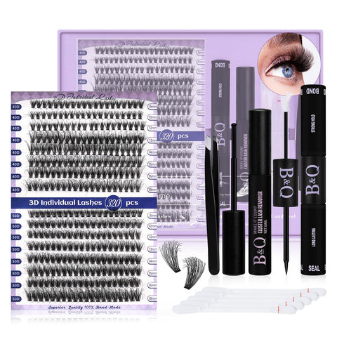 B&Q Lash Extensions Kit for Beginners 3D Eyelash Extension Kit 320pcs 40D+50D Lash Clusters Kit 8-18 Mixed Lash Kit Fluffy Individual Lashes Kit with Lash Bond Seal Remover?Q40D+Q50D-8-18MIX?