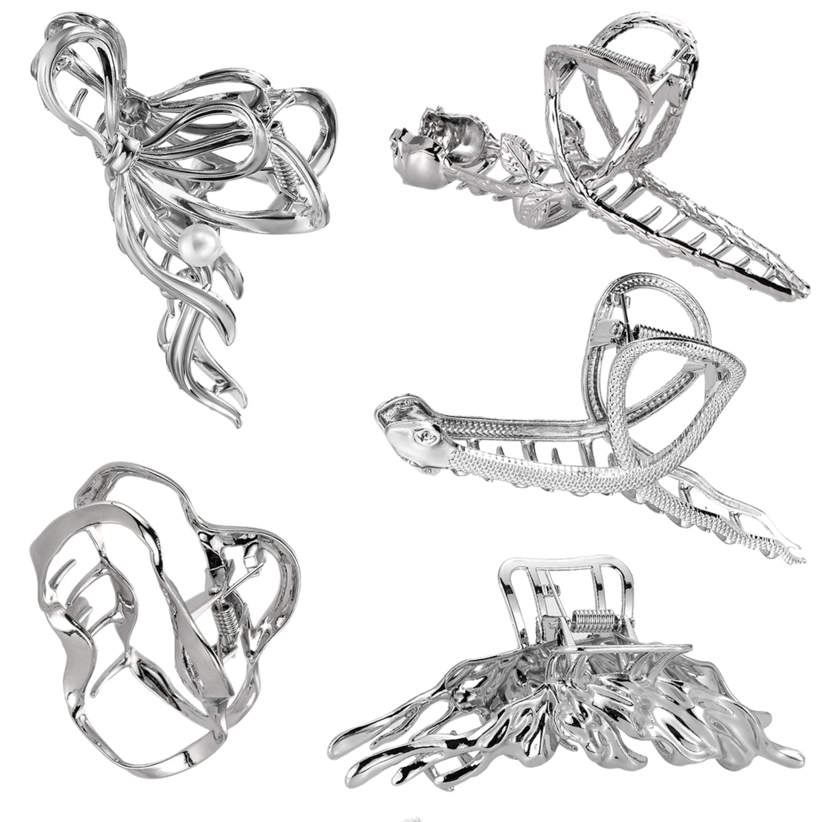 Large Hair Clips Silver Hair Clip Set Metal Hair Clips Women's Large Hair Claws Clips Hair Accessories for Women Girls (Pack of 5)