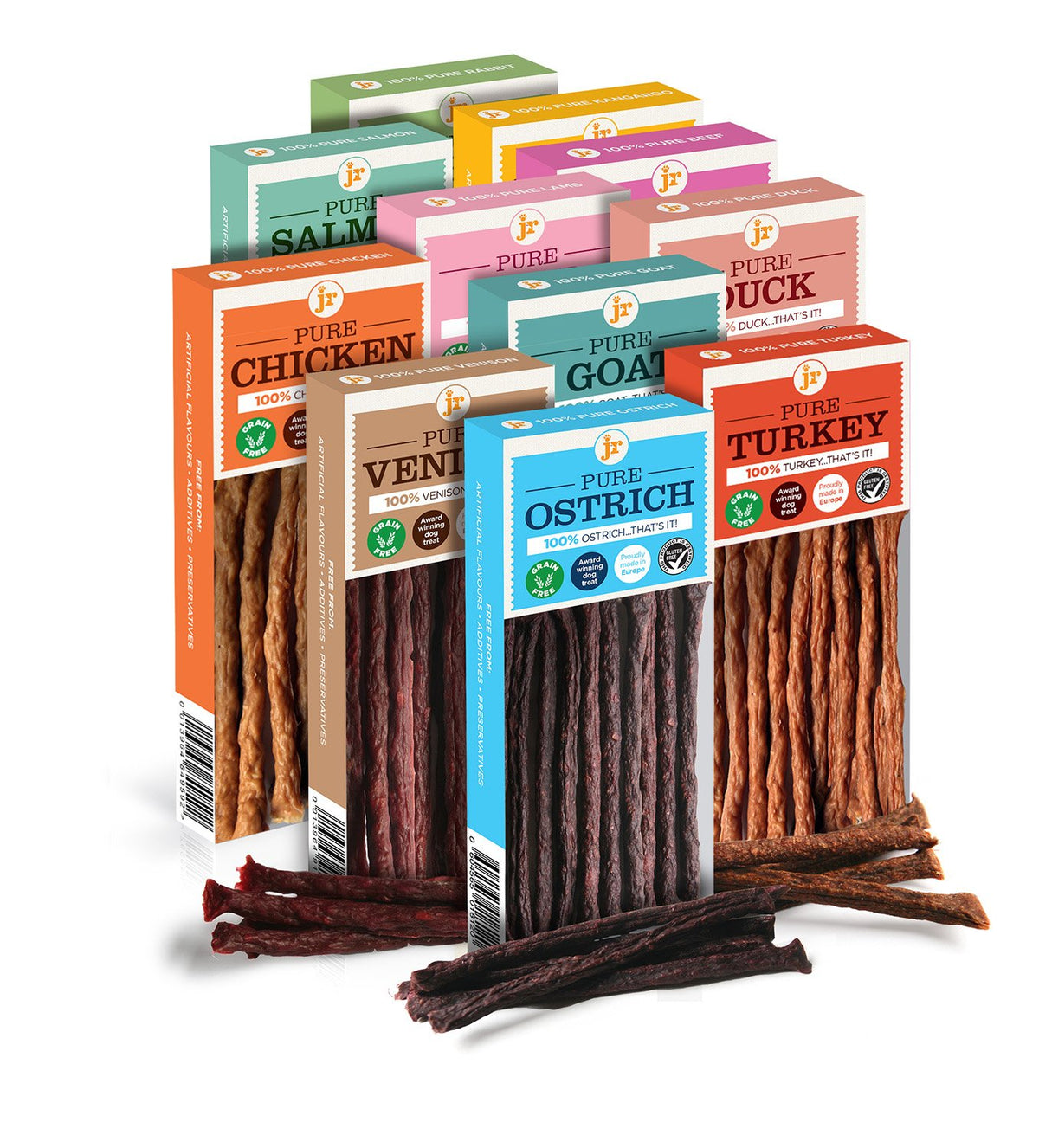 JR Pet Products Pure Dried 100% Fresh Meat Dog Treat Sticks 11 x 50g Variety Bundle