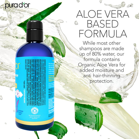 PURA D'OR 16 Oz Hair Thinning Therapy Biotin Shampoo LAVENDER VANILLA Scent - CLINICALLY TESTED Proven Results, Herbal DHT Blocker Hair Thickening Products For Women & Men, Color Safe Routine Shampoo