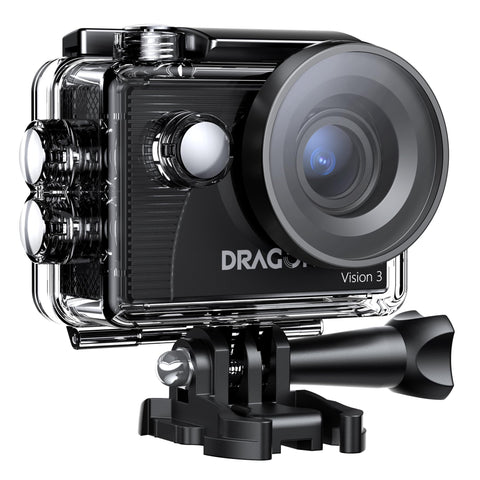 Dragon Touch Vision 3 Action Camera - 4K30FPS 20MP Waterproof Underwater Camera 170Ãƒâ€šÃ‚Â° Wide Angle WiFi Sports Cam with 2 Batteries, Remote Control and Mounting Accessories Kit