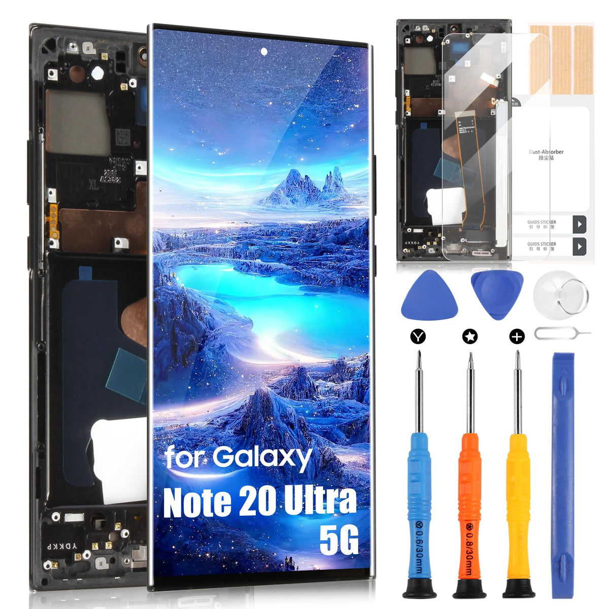 OLED Screen for Samsung Note 20 Ultra 5G LCD for Galaxy Note20 Ultra 5G 4G N986B N986U N986W N985F Touch Screen Assembly with Repair Kit (Black with Frame, 6.9 Inch, Fingerprint Unlocking Supported)