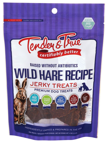 Tender & True Wild Hare Jerky Treat, 4 oz Bag