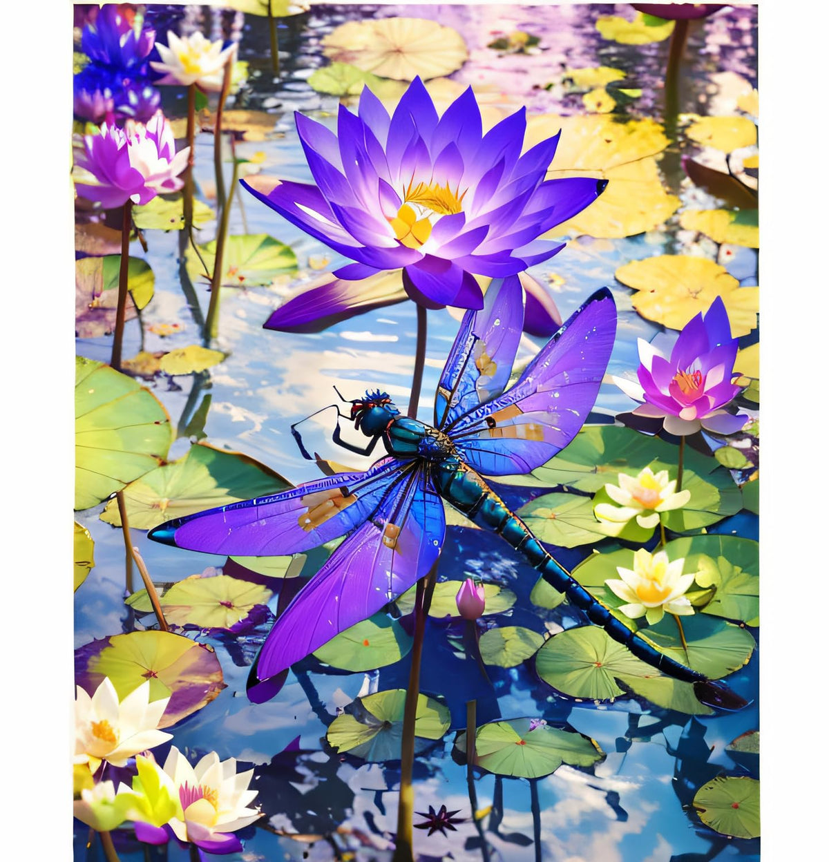 Jigsaw Puzzle 1000 Piece Adult Lotus and Dragonfly Home Art Deco Painting