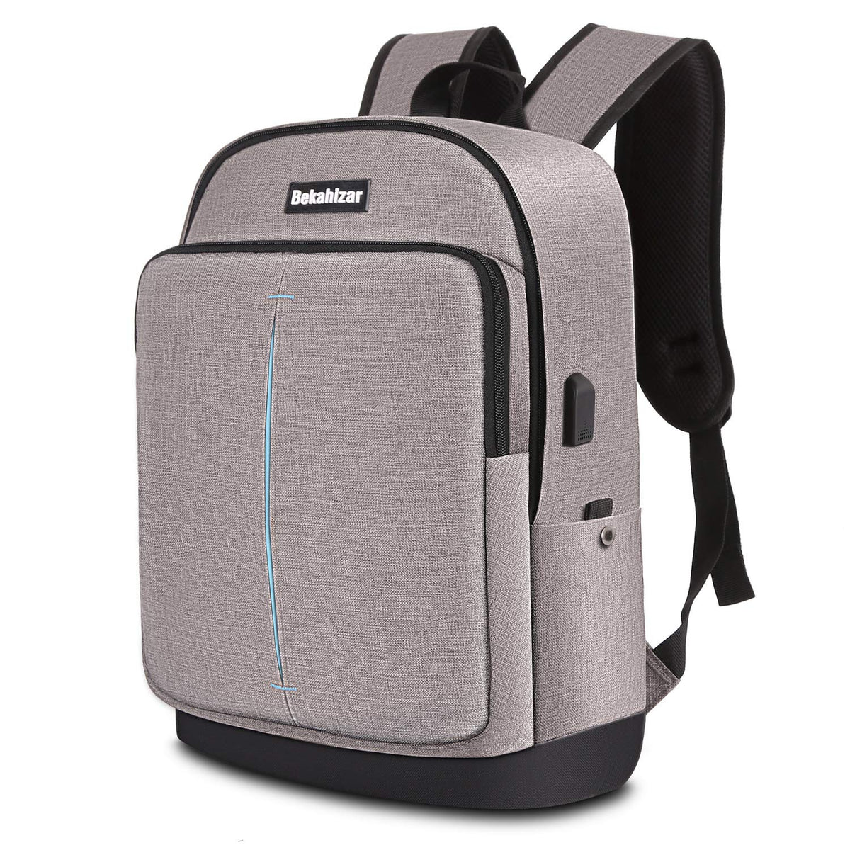 Bekahizar Travel Laptop Backpack 15.6 inch Lightweight Computer Rucksack with USB Charging Headphone Port, Large College Student School Bag Casual Backpack Work Daypack for Unisex Men Women (Gray)