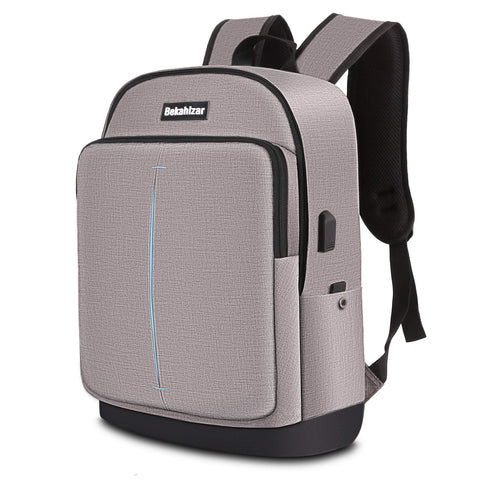 Bekahizar Travel Laptop Backpack 15.6 inch Lightweight Computer Rucksack with USB Charging Headphone Port, Large College Student School Bag Casual Backpack Work Daypack for Unisex Men Women (Gray)