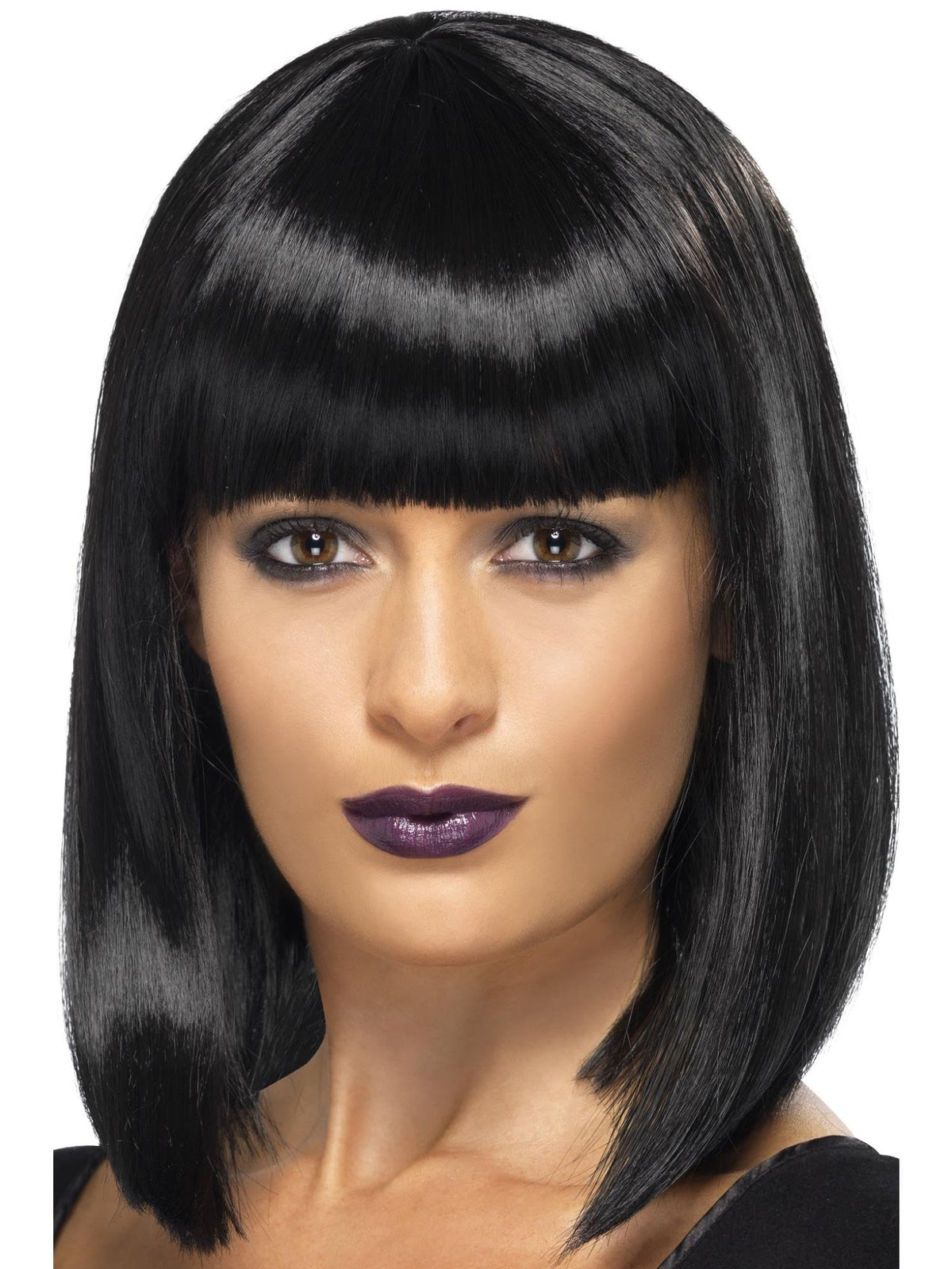 Smiffys R'n'B Star Wig, Black Short, Blunt Cut Bob with Fringe, Icons & Idols Fancy Dress, Adult Dress Up Wigs