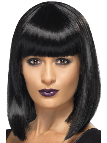 Smiffys R'n'B Star Wig, Black Short, Blunt Cut Bob with Fringe, Icons & Idols Fancy Dress, Adult Dress Up Wigs