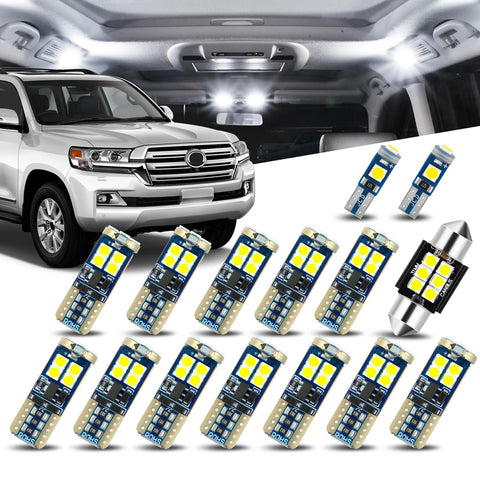 (Pack of 15) 12V 5500K Interior Car LED Light Bulbs Kit Compatible with Toyota Land Cruiser 2011-2021, Pure White