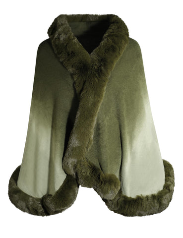 ZLYC Women Winter Faux Fur Shawl Stole Warm Wrap Cape (Dip Dye Army Green)