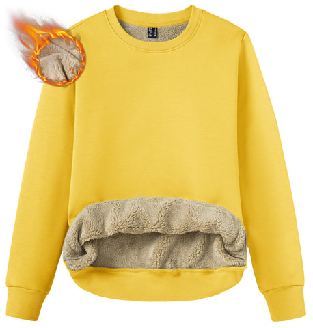 TACVASEN Womens Sweatshirts Long Sleeve Thick Fleece Sweatshirt Ladies Winter Pullover Tops Yellow