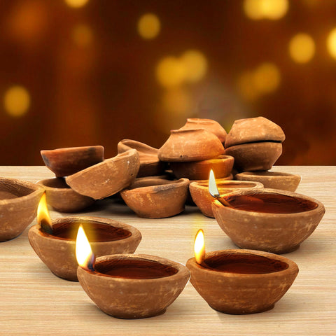 Pure Source India Natural Clay Traditional Diwali Ke Diye | Earthen Clay Diya | Mitti Ka Diva | Diyas for Pooja (Set of 6 Pieces)