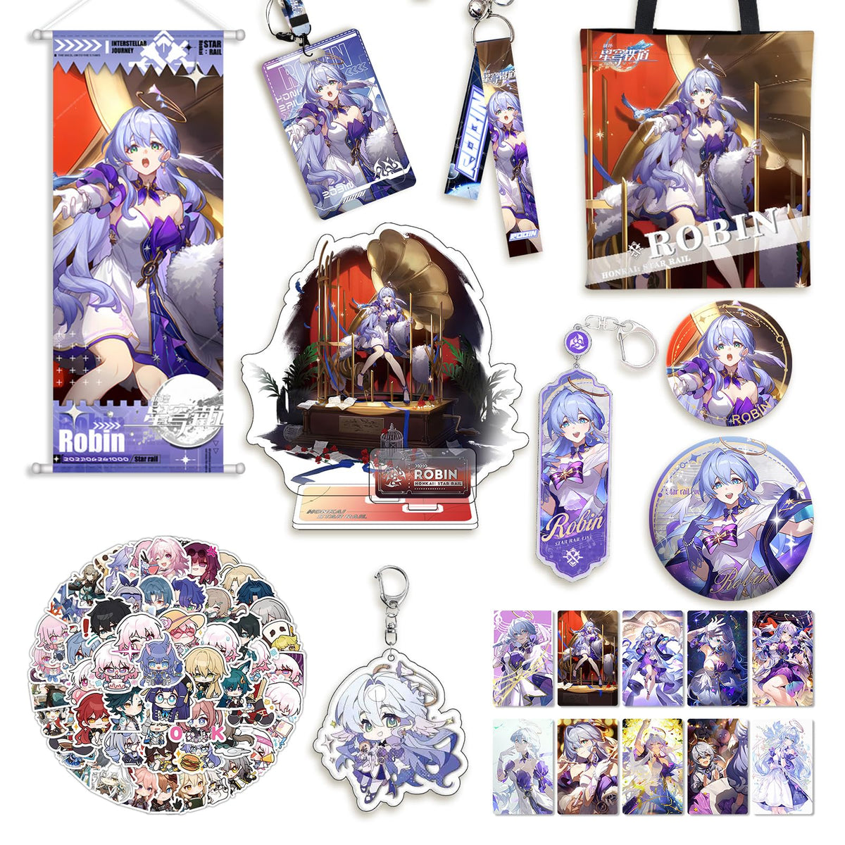 ShioewBy Honkai Star Rail Merch Set - Robin Badge, Acrylic Stand, Key Holder - Great Gift for Collectors and Special Occasions