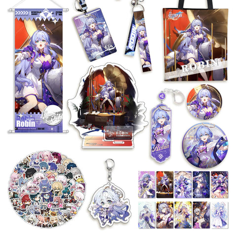 ShioewBy Honkai Star Rail Merch Set - Robin Badge, Acrylic Stand, Key Holder - Great Gift for Collectors and Special Occasions