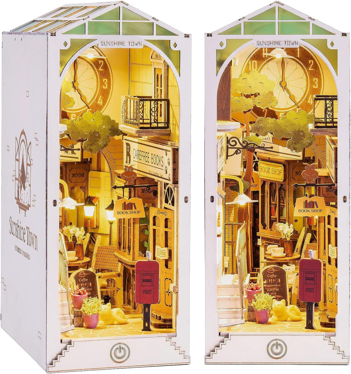 Rolife Book Nook Kits Booknook for Adults 3D Wooden Puzzle Model Kits for Bookshelf Bookends Decor with Furniture and Accessories (Sunshine Town)