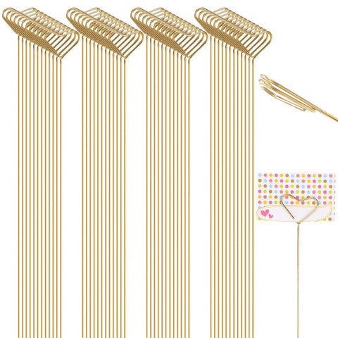 60Pcs Metal Floral Place Card Holder Picks, 12inch Gold Place Card Holder, Photo Memo Holder Pick Stick, Gold Heart Photo Stick Clip, Gift Card Holder for Wedding and Party