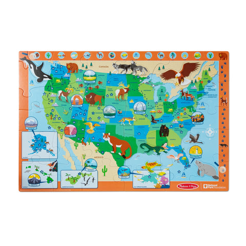 Melissa & Doug National Parks U.S.A. Map Floor Puzzle - 45 Jumbo and Animal Shaped Pieces, Search-and-Find Activities - Kids Preschool Educational Toy for Girls and for Boys Ages 3+