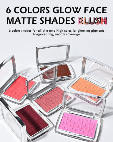 Pink Powder Blush Palette, Matte Powder Makeup Blush for Cheeks, Natural Glow Face Blush Contour Palette, Lightweight, Smooth, High Impact Buildable Color, Long-lasting All-Day Face Enhancing -#Pink