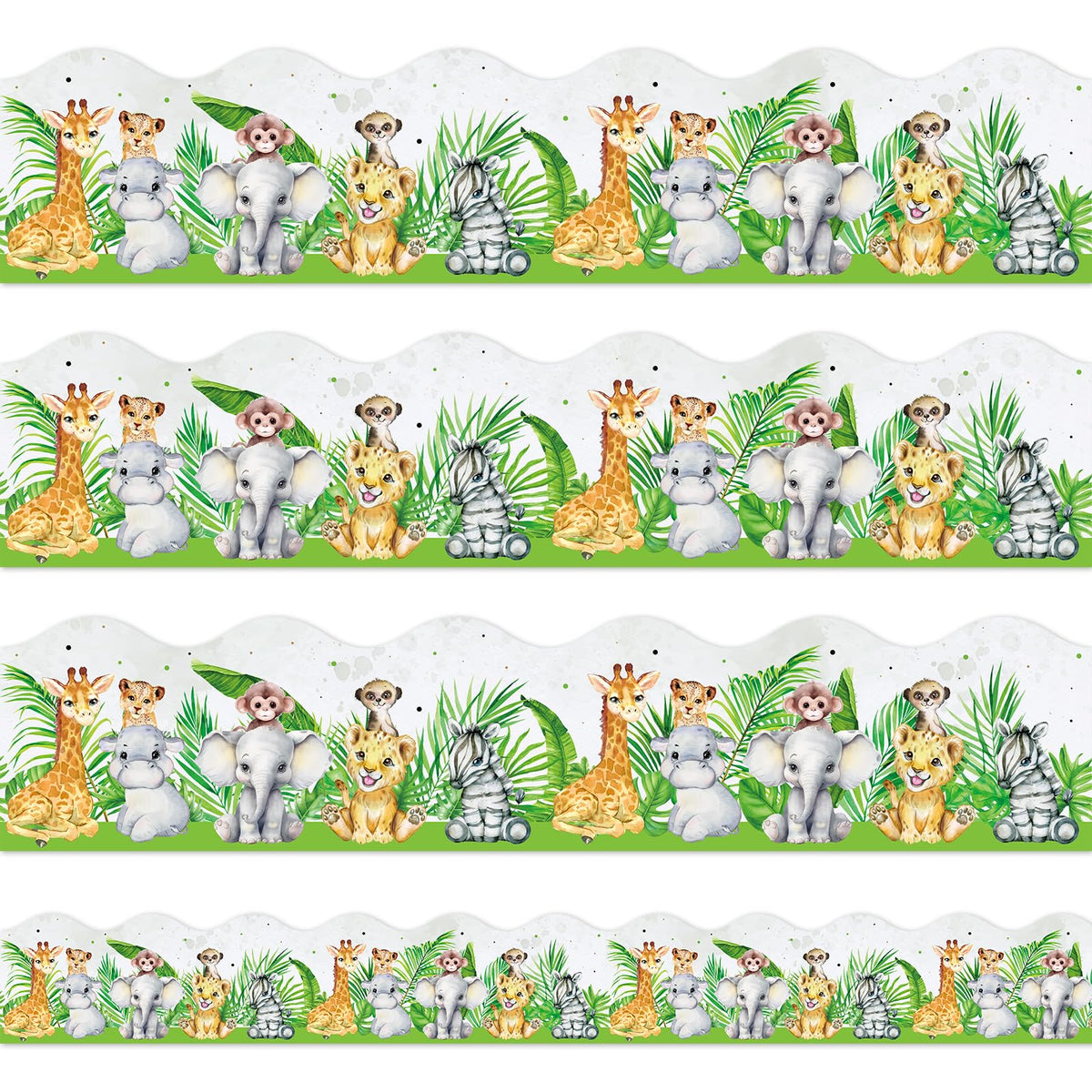 JarThenaAMCS Jungle Animals Bulletin Board Borders Safari Leaves Die Cut Trim Border Roll for Back to School Classroom Animals Theme Baby Shower Birthday Party Decorations 32.8Ft